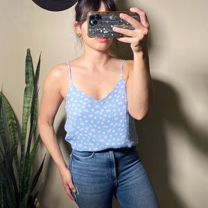 PINK ROSE Daisy Print Blue Tank Top, Adjustable Straps, Summer